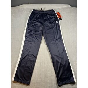TYR Mens Large Track Pants Navy White Stripe Athletic Warm Up Pants Zipper Pkts